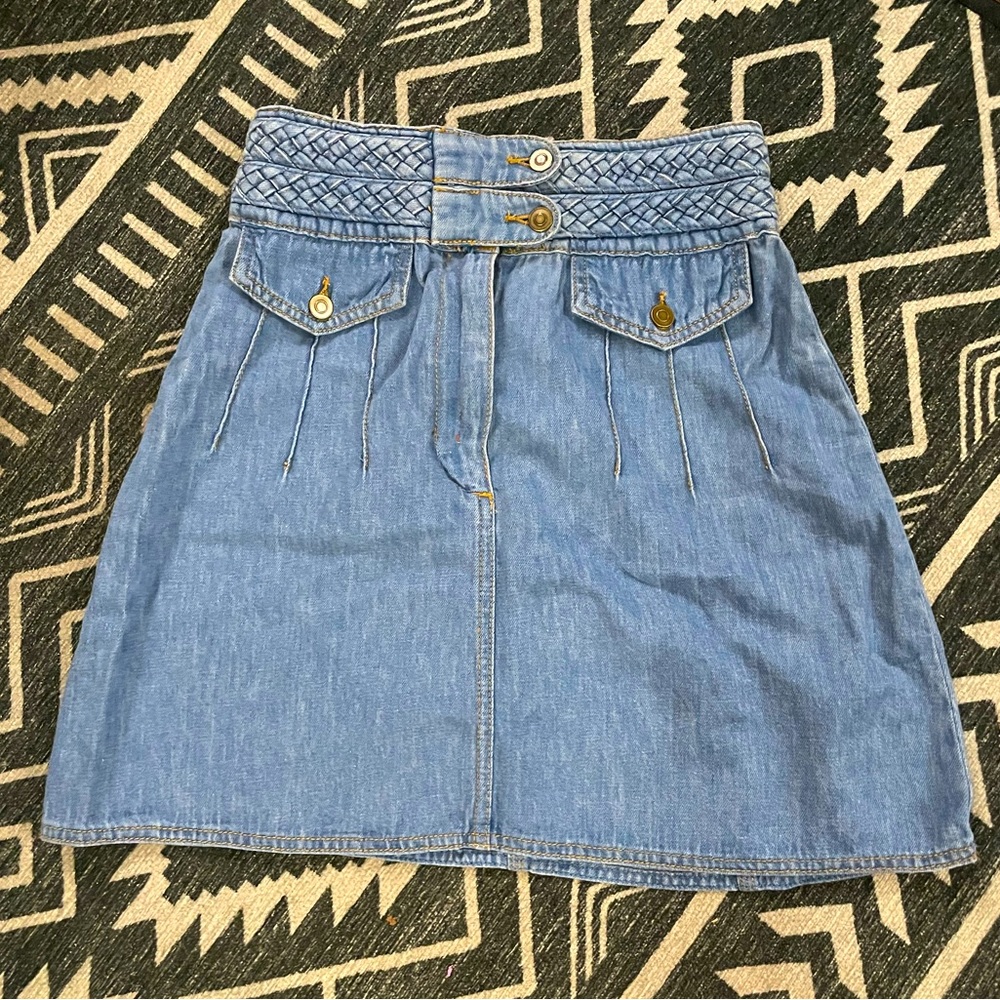 Free People High Waist Braided Detail Jean Skirt NWOT 0 - Picture 2 of 4